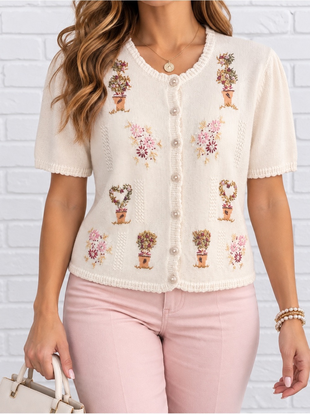 Vintage Alfred Dunner Ramie Rayon Embroidered Beaded Floral Cardigan Small